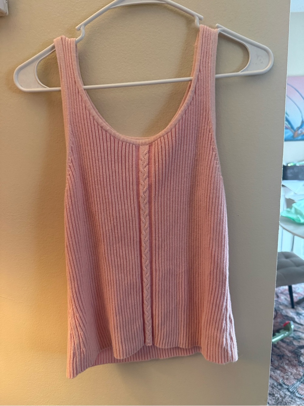 JEANNE PIERRE Soft Ribbed Pink Tank with Cable Detail